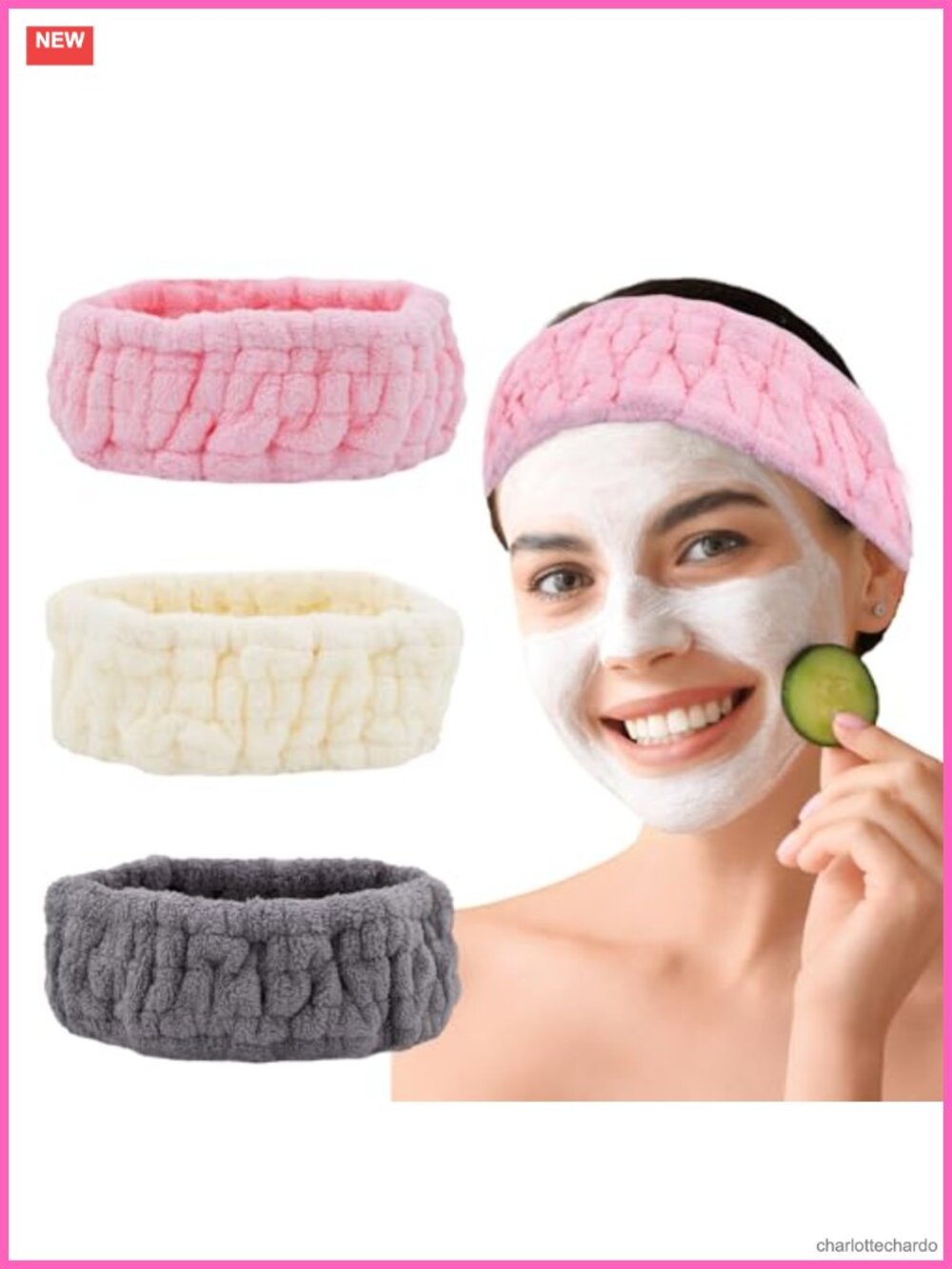 3-Pack Microfiber Coral Fleece Spa Headbands Terry Cloth Hair Wrap for Face